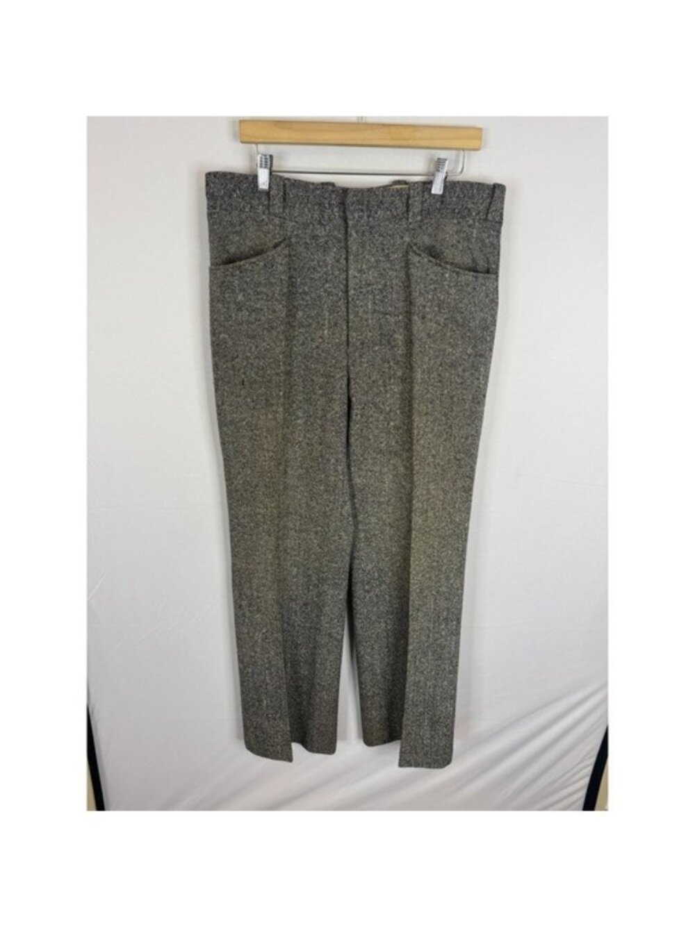 Vintage Donegal Tweed Wool Trousers Grey Flecked Dress Pants Western 34X33